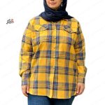 شکت کشمیر دخترانه چهارخونه سایز بزرگ زرد