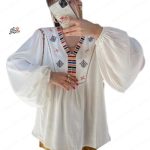 بلوز شومیز گلدوزی شده ترک آستین پفی سفید