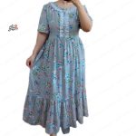 پیراهن نخی آستین کوتاه طرح گل خنک و تابستونی (بدون آبرفت)