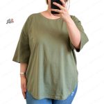 تیشرت نخ پنبه قواره دار ساده سبز