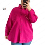 شومیز سایز بزرگ لینن تک جیب سرخابی