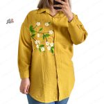 شومیز گلدوزی طرح شکوفه های بهاری خردلی