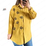 شومیز مروارید و پولک دوزی گلبرگ خردلی