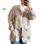 تک کت کوکدوزی کتان طرح طاووس و گل