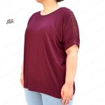 تیشرت سایز بزرگ سرشانه گیپور شیک زرشکی