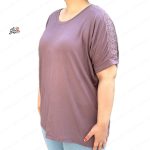 تیشرت سایز بزرگ سرشانه گیپور شیک بنفش