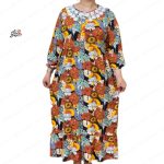 پیراهن نخی آستین سه ربع چین دار خنک و تابستونی (بدون آبرفت) قهوه ای