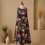 پیراهن نخی حلقه ای ساحلی زنانه خنک و تابستونی (بدون آبرفت) مشکی