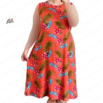 پیراهن نخی حلقه ای ساحلی زنانه خنک و تابستونی (بدون آبرفت) نارنجی