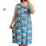 پیراهن نخی حلقه ای ساحلی زنانه خنک و تابستونی (بدون آبرفت) اسب آبی