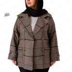 پالتو کتی سایز بزرگ پشمی آستردار دخترانه قهوه ای