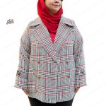 پالتو کتی سایز بزرگ پشمی آستردار دخترانه چهارخونه توسی قرمز