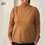 بلوز بافت وارداتی اروپایی سایز بزرگ دخترانه یقه ایستاده قهوه ای