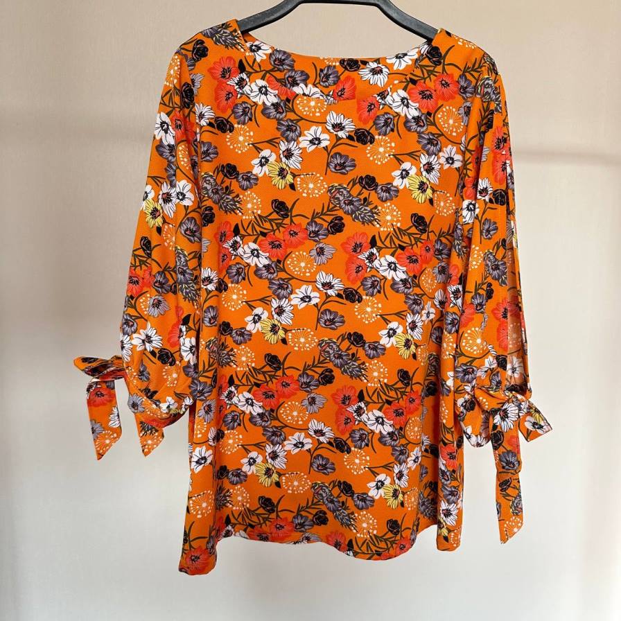 شومیز سایز بزرگ دخترانه آستین پاپیونی نارنجی - تصویر 7