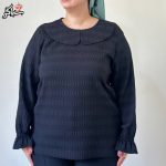شومیز سایز بزرگ دخترانه یقه ب ب با آستین های لبه چیندار مشکی