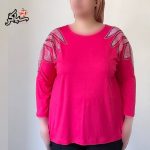 بلوز سایز بزرگ سرشانه نگین کاری بال پرواز صورتی