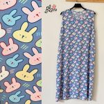 پیراهن نخی حلقه ای ساحلی زنانه خنک و تابستونی (بدون آبرفت) خرگوشی آبی