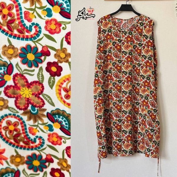 پیراهن نخی حلقه ای ساحلی زنانه خنک و تابستونی (بدون آبرفت) گلدار
