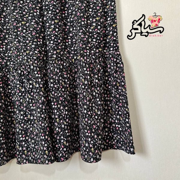 دامن نخی گلدار پایین چین دار خنک و تابستونی (بدون آبرفت) مشکی - تصویر 3