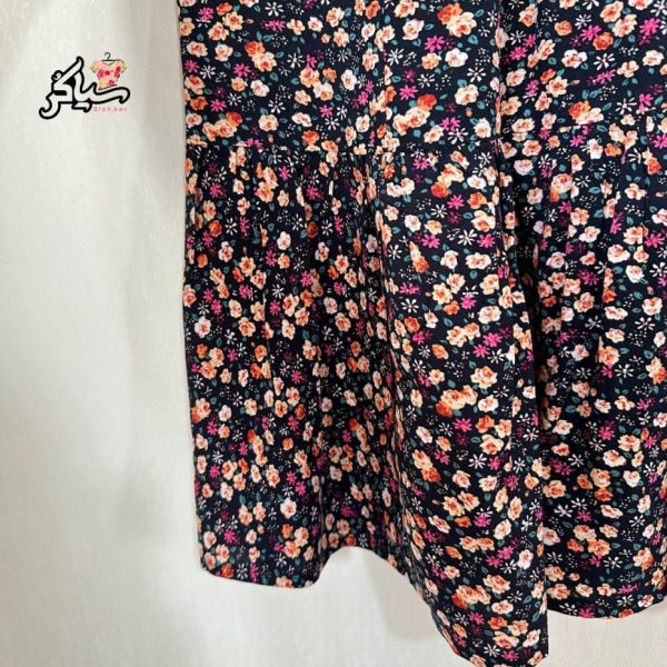 دامن نخی گلدار پایین چین دار خنک و تابستونی (بدون آبرفت) مشکی - تصویر 3