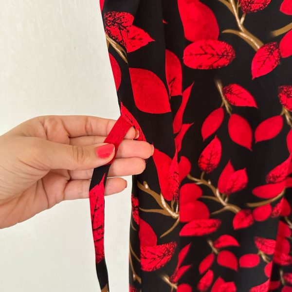 پیراهن نخی حلقه ای ساحلی زنانه خنک و تابستونی (بدون آبرفت) مشکی قرمز - تصویر 3