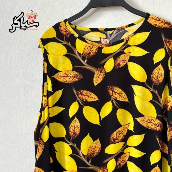 پیراهن نخی حلقه ای ساحلی زنانه خنک و تابستونی (بدون آبرفت) مشکی برگ - تصویر 3