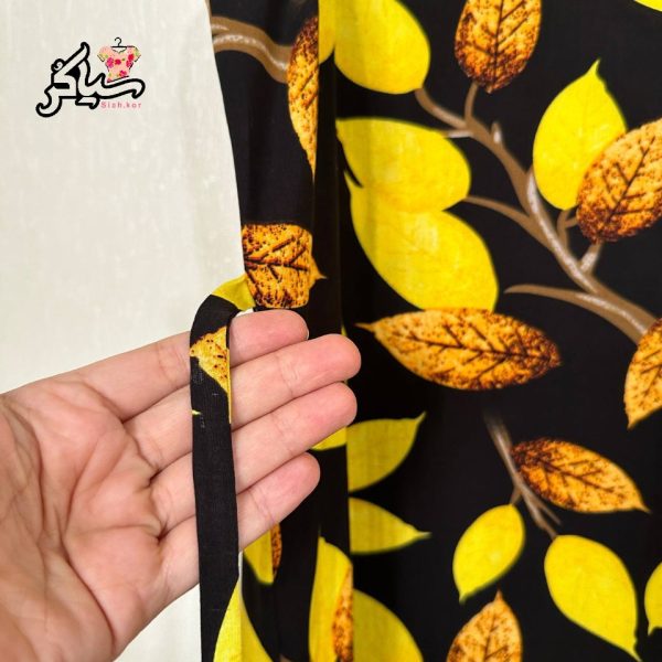 پیراهن نخی حلقه ای ساحلی زنانه خنک و تابستونی (بدون آبرفت) مشکی برگ - تصویر 2