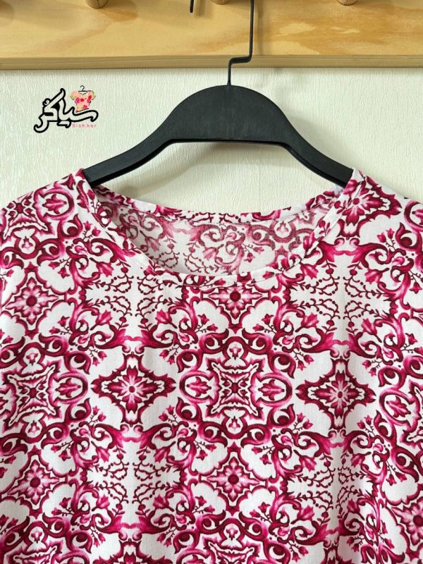 پیراهن نخی سایزبزرگ آستین کوتاه کیمینو زنانه خنک و تابستونی (بدون آبرفت) سرخابی - تصویر 4
