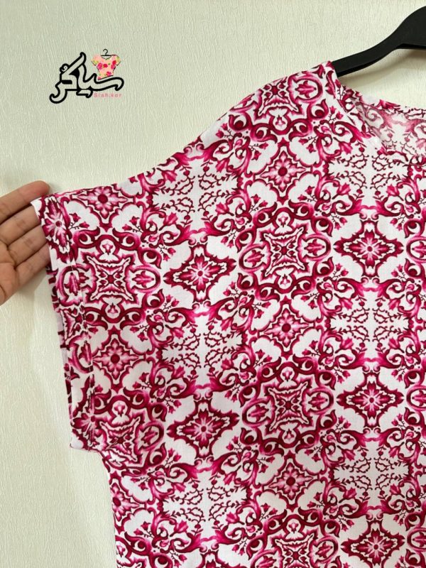 پیراهن نخی سایزبزرگ آستین کوتاه کیمینو زنانه خنک و تابستونی (بدون آبرفت) سرخابی - تصویر 3
