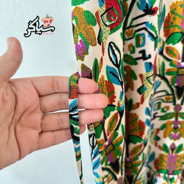 پیراهن نخی سایزبزرگ آستین کوتاه کیمینو زنانه خنک و تابستونی (بدون آبرفت) سفید سبز - تصویر 2