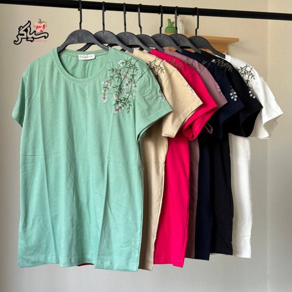 تیشرت سرشانه گلدوزی دخترانه
