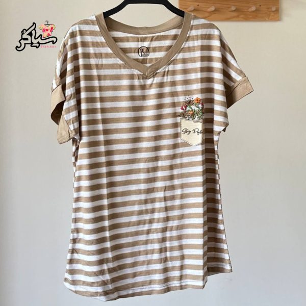 تیشرت راه راه جیب نما دخترانه - تصویر 5