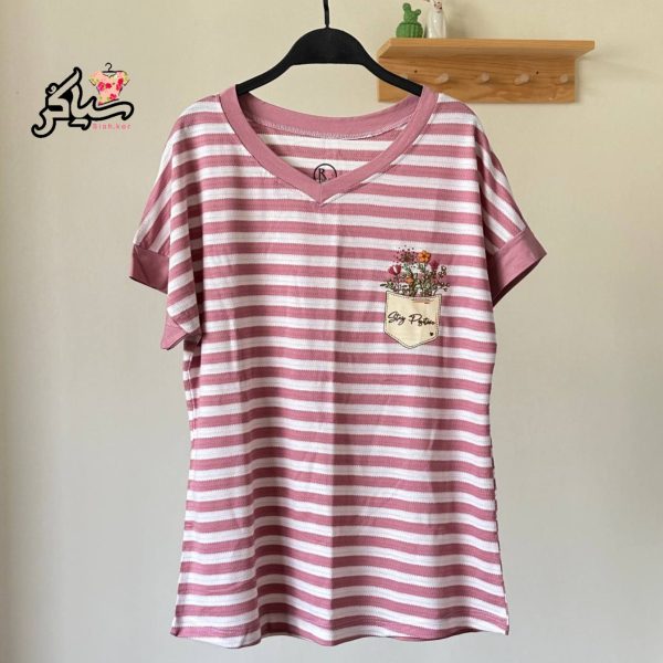 تیشرت راه راه جیب نما دخترانه - تصویر 2