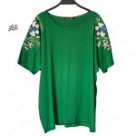 بلوز سایز بزرگ کشی وارداتی سرشانه گلدوزی سبز
