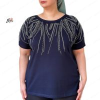 بلوز سایز بزرگ کشی وارداتی نگین کاری سورمه ای