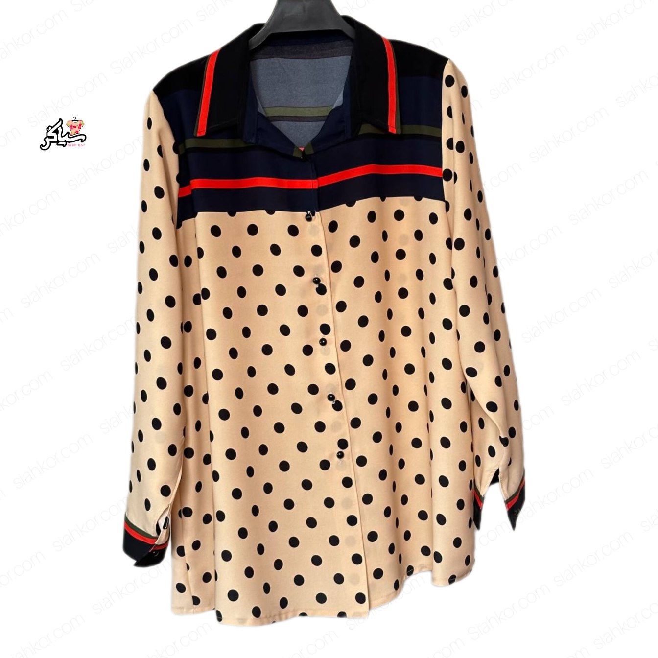 شومیز سایز بزرگ دخترانه آستین بلند خالدار