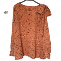 شومیز سایز بزرگ دخترانه آستین بلند سرشانه پاپیونی نارنجی