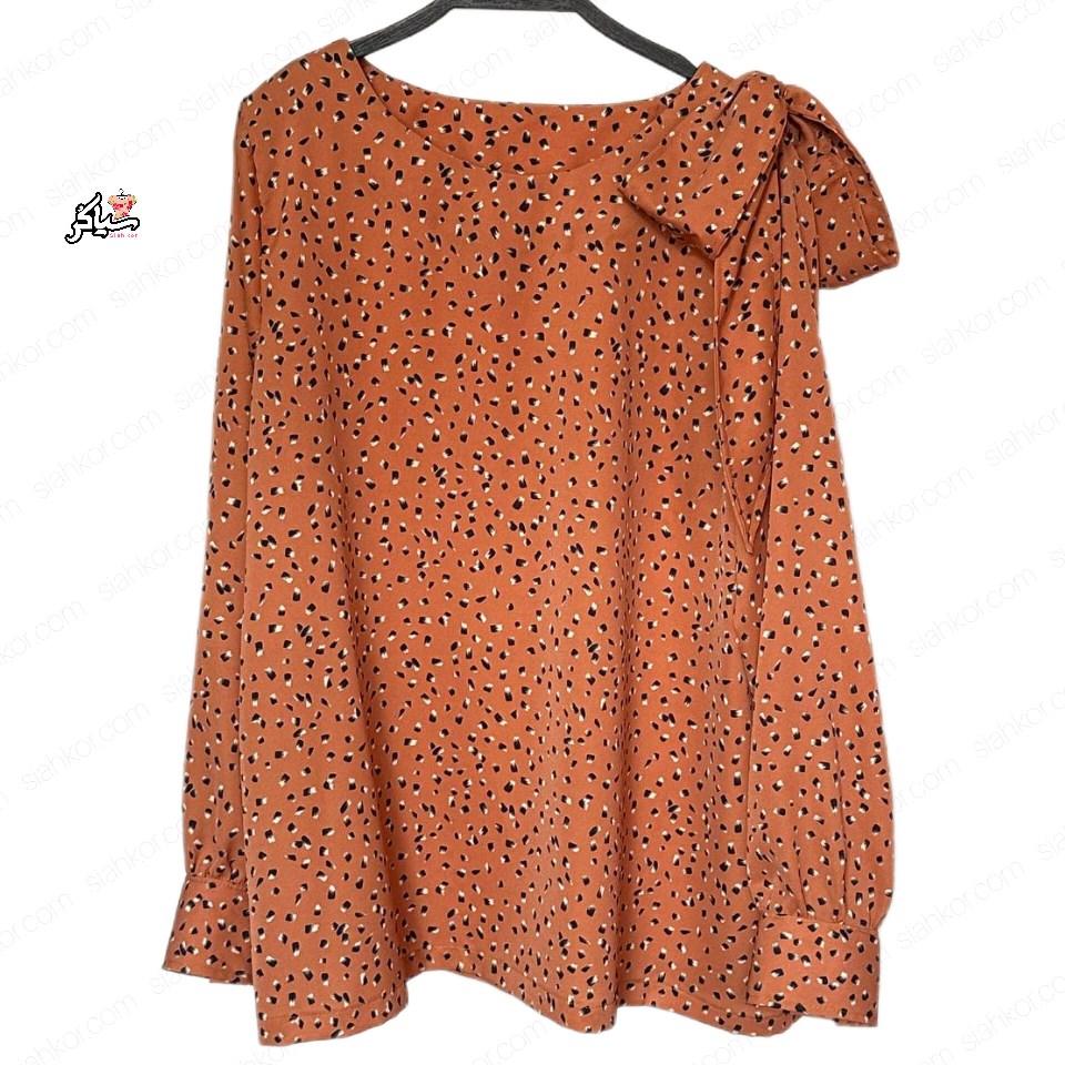 شومیز سایز بزرگ دخترانه آستین بلند سرشانه پاپیونی نارنجی