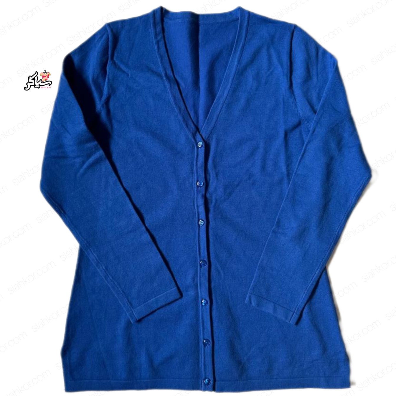 بلوز بافت وارداتی اروپایی دخترانه جلو دکمه دار آبی