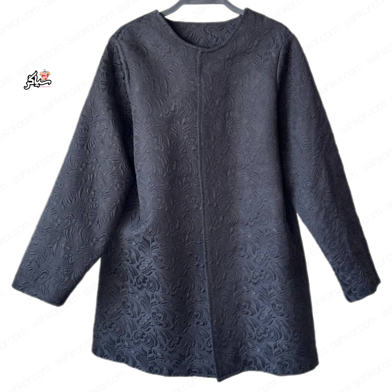 مانتو کتی ژاکارد سایز بزرگ مشکی گل