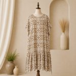 پیراهن نخی سایزبزرگ آستین کوتاه کیمینو زنانه خنک و تابستونی (بدون آبرفت) سبز