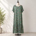 پیراهن نخی آستین کوتاه کیمینو خنک و تابستونی (بدون آبرفت) آبی