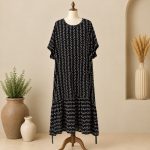 پیراهن نخی آستین کوتاه کیمینو خنک و تابستونی (بدون آبرفت) مشکی